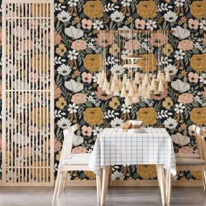 1pc Wallpaper 17.7in*78.7in Dark Floral Wallpaper Peel And Stick, Floral Wallpaper, Textured Floral Wall Mural, Removable Wallpaper, Creative Wallpaper