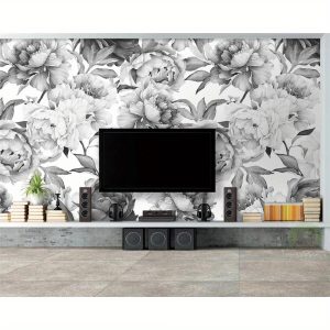 Modern Classic Decorative Painting Nordic Stereo Black White Peony Flower TV Background Wallpaper (Not Peel And Stick) 98.42