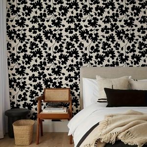 Boho Chic Black Floral Self-Adhesive Wallpaper - Easy Peel & Stick, Waterproof PVC Contact Paper for Living Room, Kitchen, Bedroom Decor - 17.7 x 118.11 Inches Roll Roll Boho Style Self Adhesive Wallpaper