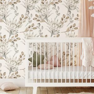 Vinyl Self-Adhesive Peel and Stick Wallpaper - Elegant Flower and Leaves Pattern - Straight Match Vinyl Wall Sticker for Home Decor - Easy Install for Living Room, Bedroom Furniture Renovation, 1 Roll