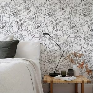 1 Roll 17.32inch x 472.44inch White Sketch Flower Vinyl Wallpaper Peel And Stick Line Flower Wall Decor Classic Self Adhesive Cabinet Sticker For Furniture Living Room Decoration