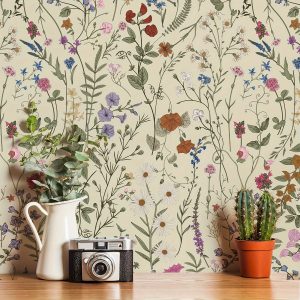 1pc Wall Paper, Vintage Wallpaper, Self-adhesive Waterproof Wallpaper, Flower Print Wall Sticker, Retro Wall Sticker For Kitchen Living Room Bedroom, Oil Proof Wall Stickers, Cuttable Wall Sticker, Room Decoration, Home Decor, Kitchen Decoration