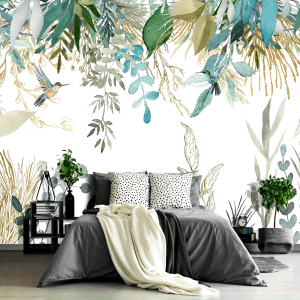 Tropical Botanical Leaf Wallpaper: Green Plant Floral Large Wall Mural for Living Room Bedroom (Not Peel and Stick)