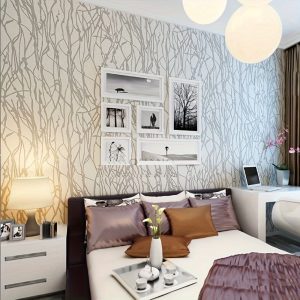 Q QIHANG Modern Minimalist Curve Striped Wallpaper Tree Patterns Non-Woven Living Room/Bedroom Non-pasted Wallpaper Roll Blue Gray Color 0.53m (1.73') x 10m(32.8')